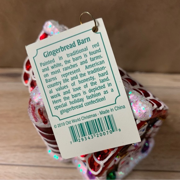 New! Old World Christmas Gingerbread Barn Tree Ornament Glass House - Picture 5 of 9